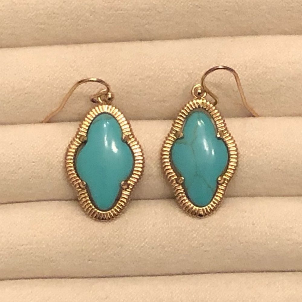 Turquoise and Gold Tone Drop Earrings | 1.5” Length